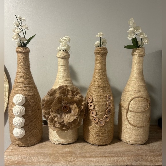 Rustic Twine Wrapped Decorative Bottles - Set of 4 - Picture 2 of 5